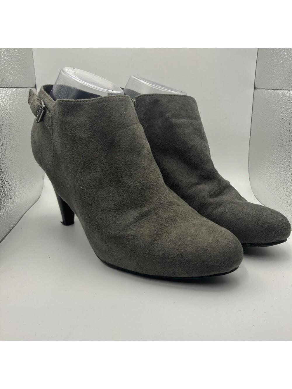 Comfort Plus Predictions Booties Womens 8.5 Gray Ankle Boots W/Zipper 3” Heel